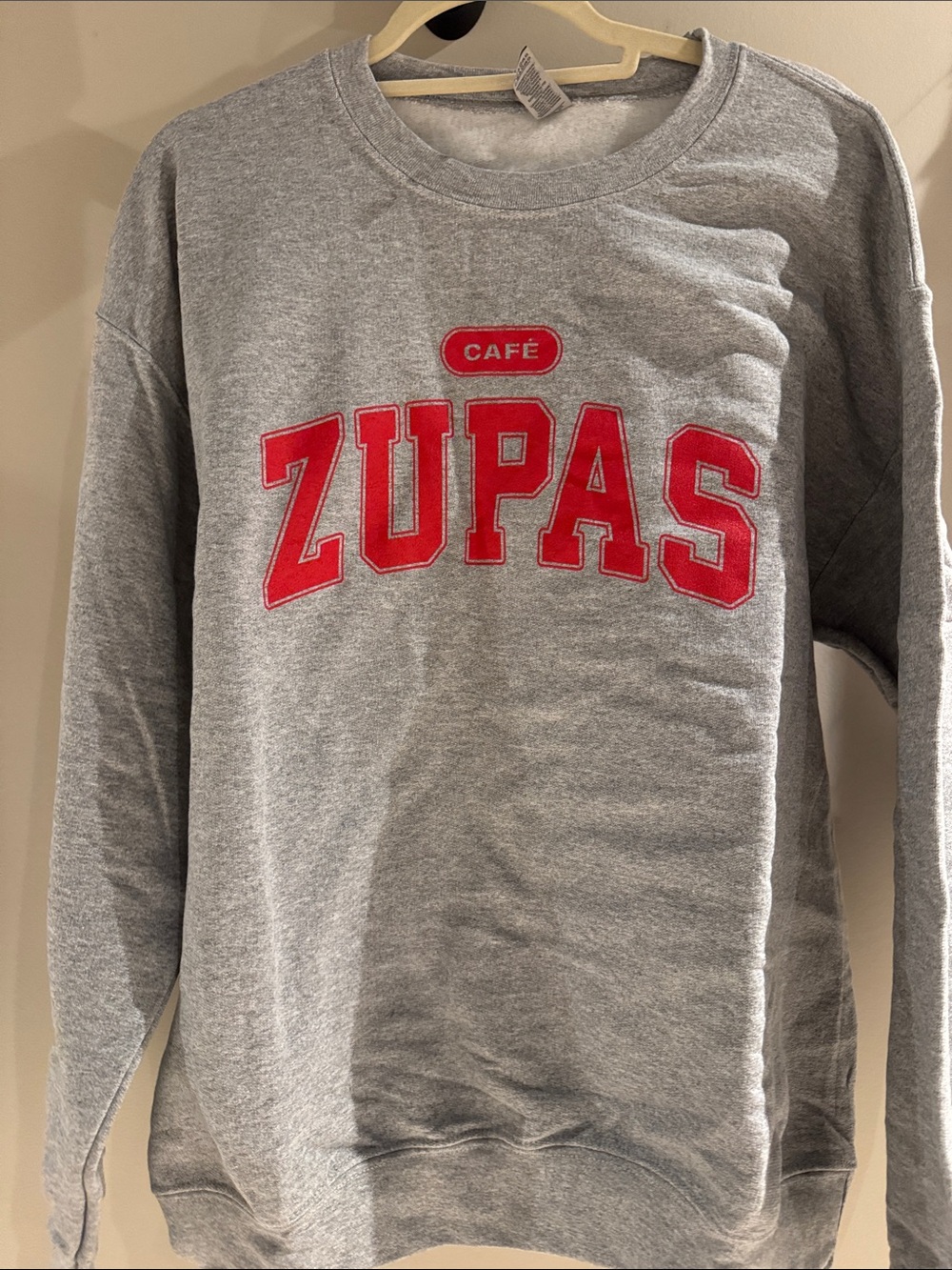 ZUPAS Cafe Grey Crewneck Sweatshirt with Red Logo - Picture 2 of 2